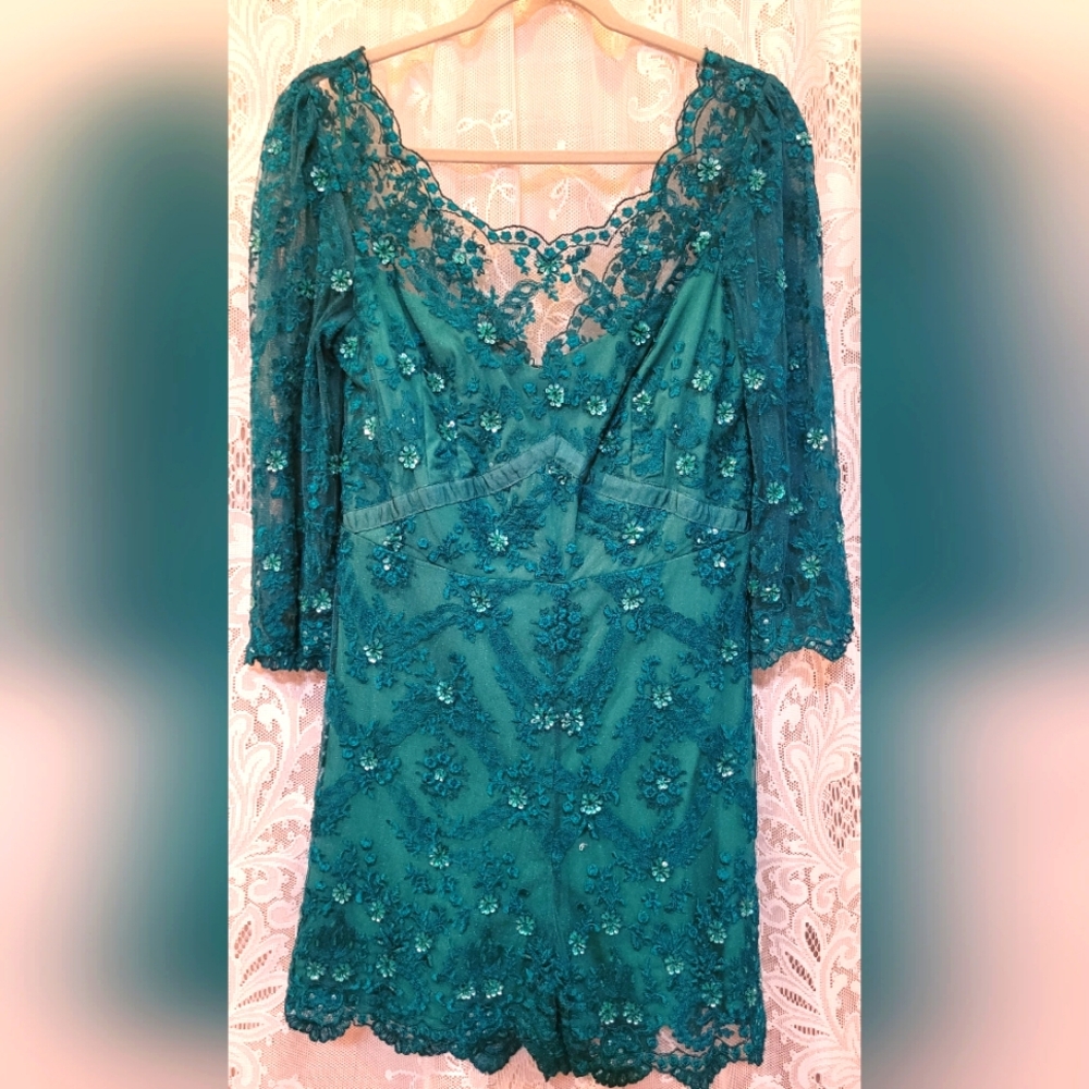 Free People Size 12 Elegant Teal Lace Scalloped Trim Romper